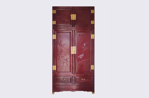 古冶高端中式家居装修深红色纯实木衣柜