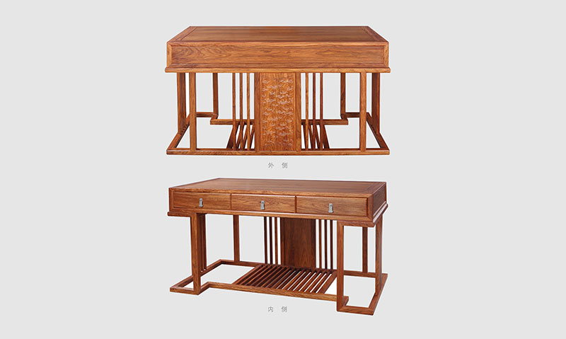 古冶 别墅中式家居书房装修实木书桌效果图