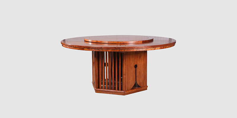 古冶中式餐厅装修天地圆台餐桌红木家具效果图