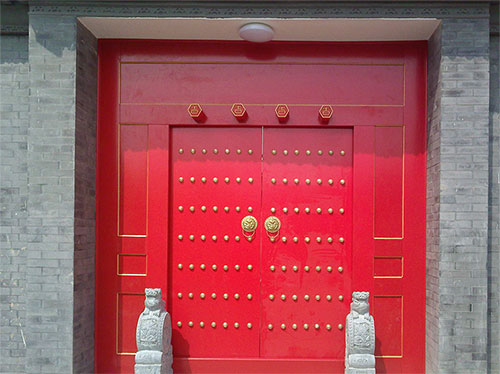 古冶中国传统四合院系列朱红色中式木制大门木作